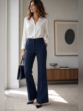 Sportmax Max Mara Women’s Navy Dress Pants US 6 IT 38 Stretch Career Flat Front